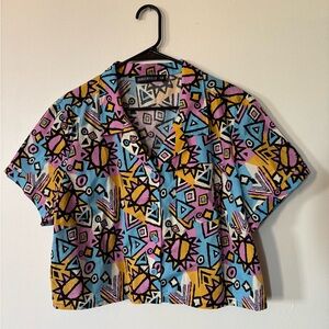 Dangerfield Retro Print Button-Up Crop Top Size AU 18 US 14
